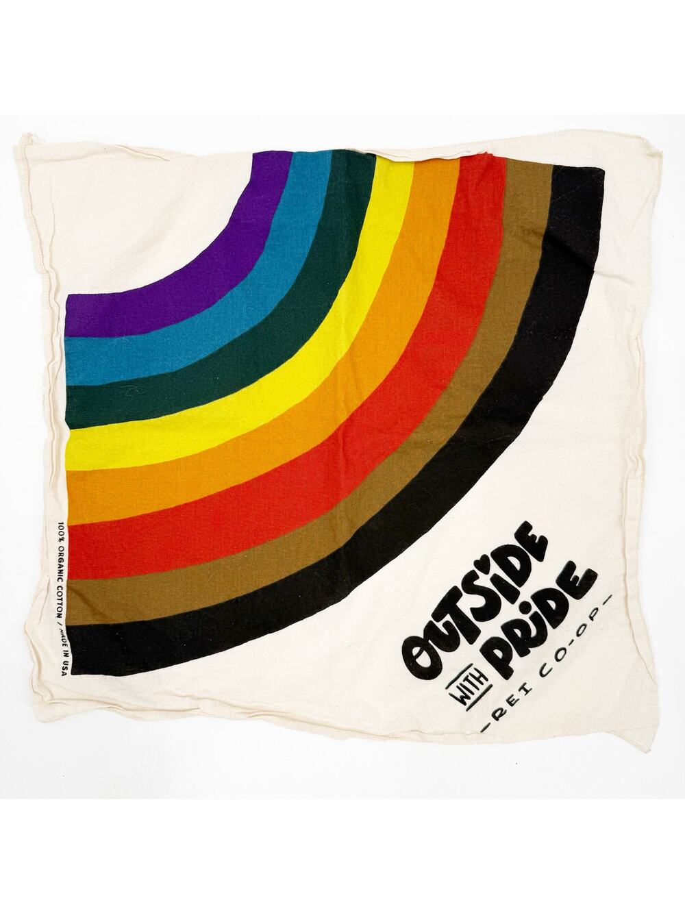 REI CO-OP Bandana 'Outside with Pride' Rainbow 100% Organic Cotton Made in USA